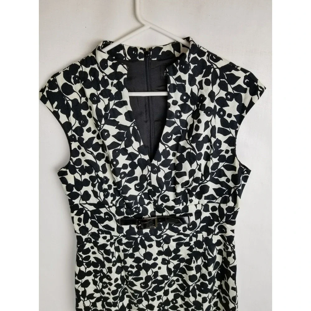 Adrianna Papell Size 12 Cap Sleeve Black Ivory Cotton Blend  EC - Picture 4 of 7